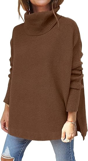 LILLUSORY Women's Turtleneck Oversized Sweaters 2021 Fall Long Batwing Sleeve Spilt Hem Tunic Pul... | Amazon (US)