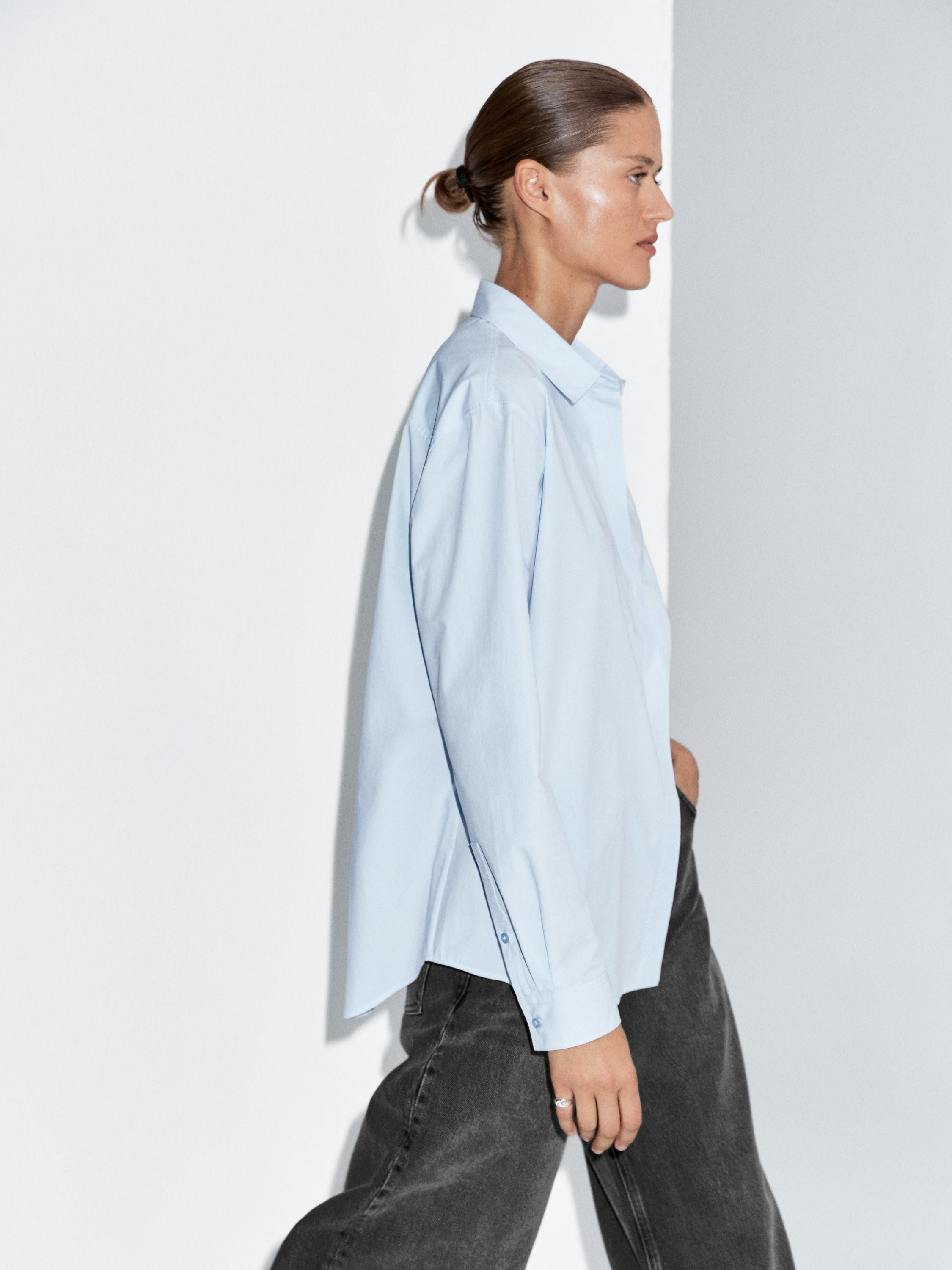 Poplin shirt with hidden buttons | Massimo Dutti UK