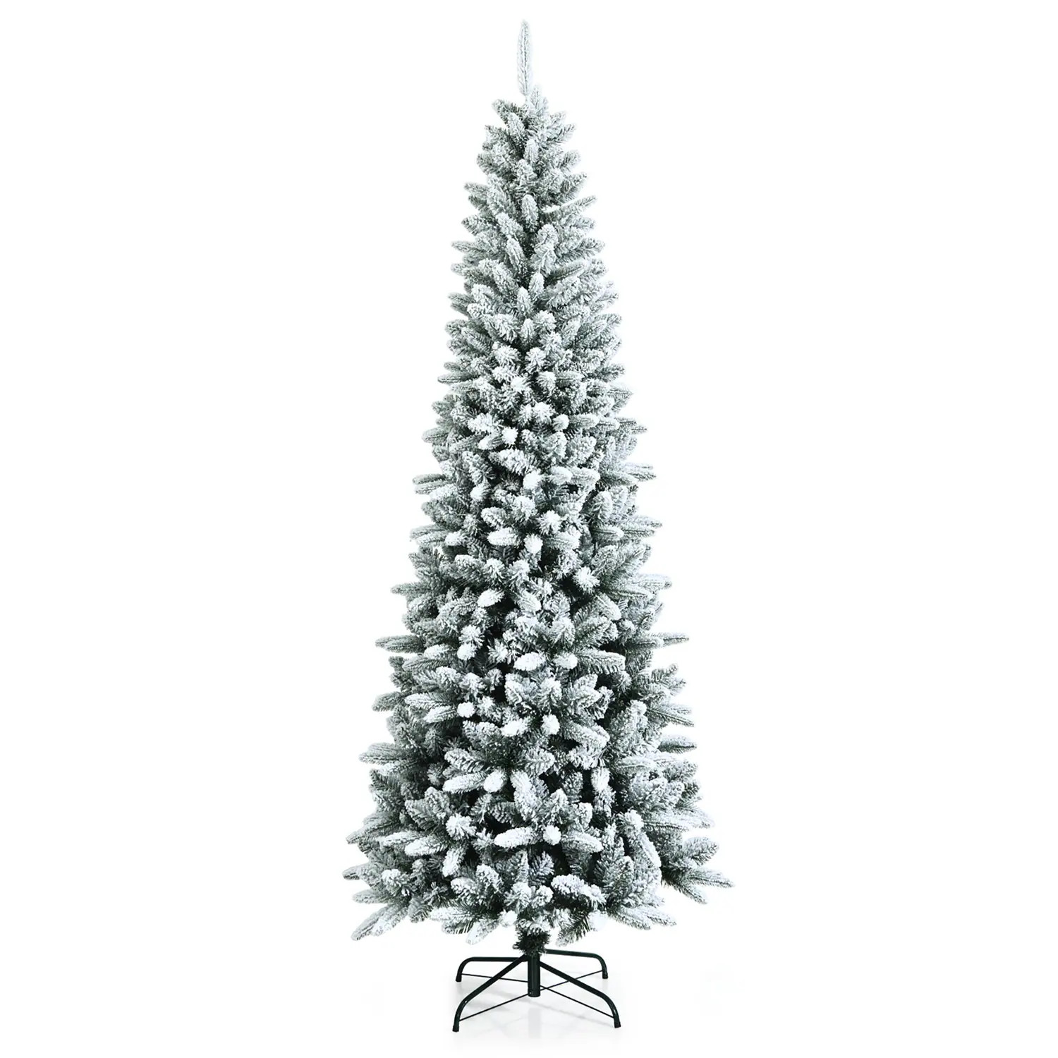 Costway 7.5ft Snow-Flocked Hinged Artificial Christmas Pencil Tree with 1189 Mixed Tips one_size | CSHY000439 | Lowe's