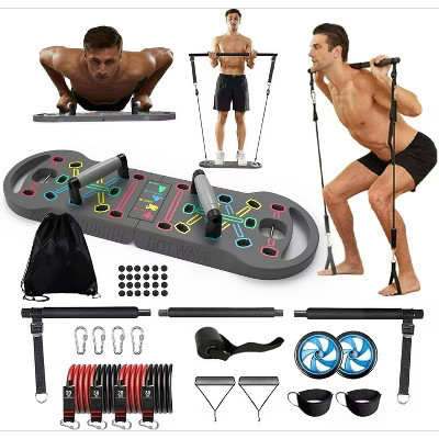 Portable Push Up Board Set, Home Workout Equipment with Resistance Bands & Ab Roller Wheel for Fitness Advanced Kit one size | Target