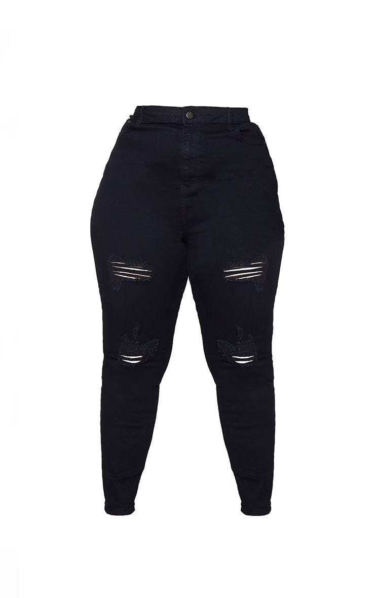 PRETTYLITTLETHING Plus Black 5 Pocket Ripped Skinny Jeans | PrettyLittleThing US