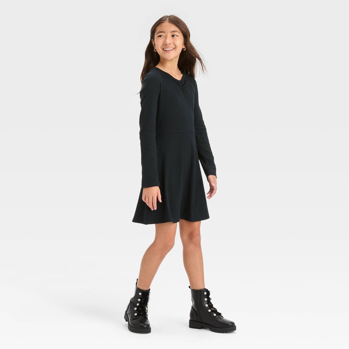Girls' Long Sleeve Henley Skater Dress - art class™ | Target