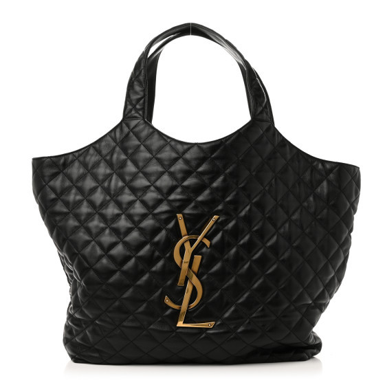 Lambskin Quilted Maxi Icare Shopping Tote Black | FASHIONPHILE (US)