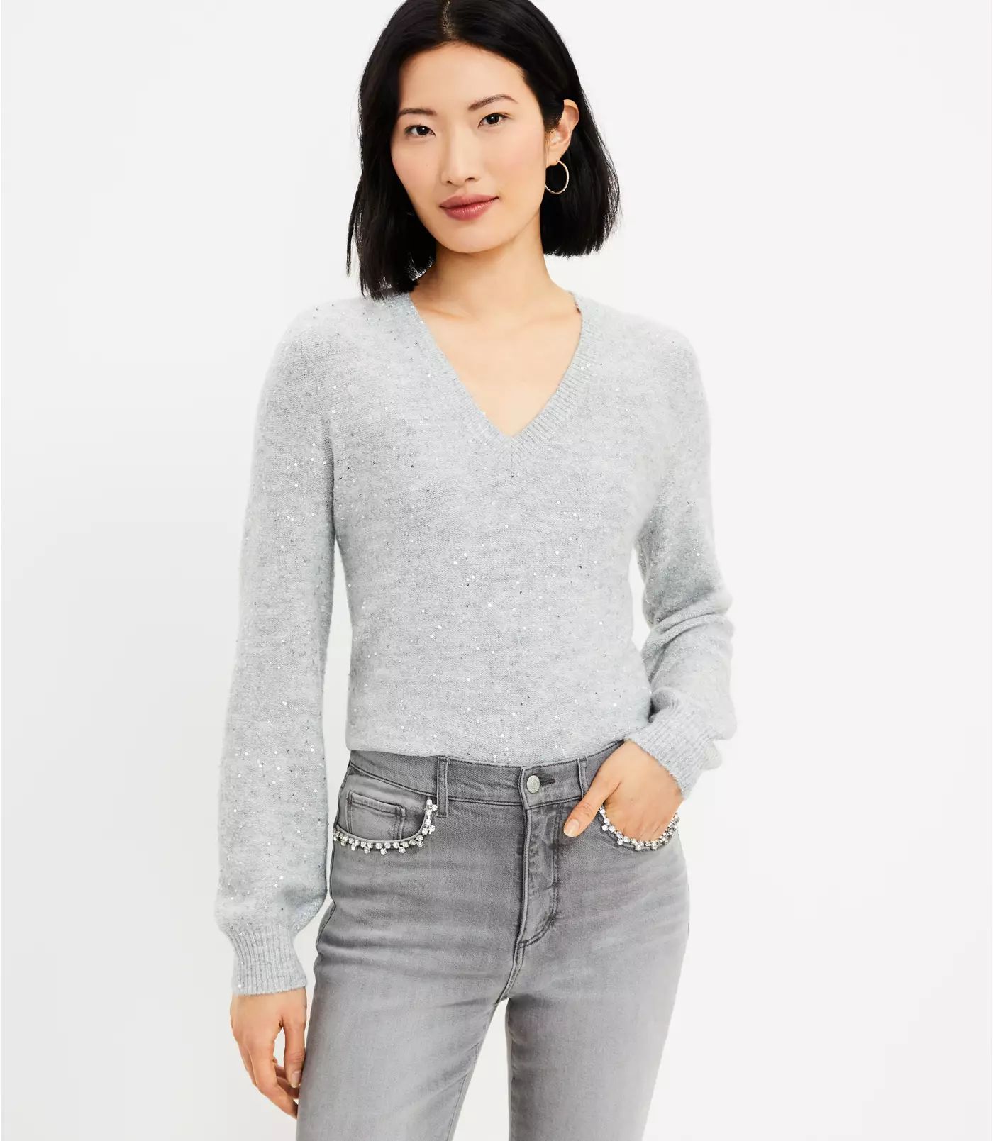 Multicolored Sequin V-Neck Sweater | LOFT