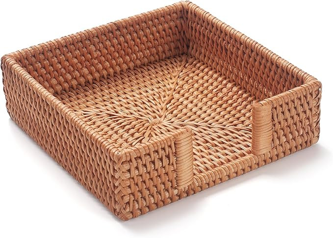 Rattan Napkin Holder Square, Napkin Holders for Paper Napkins, 7.5" x 7.5" x 2.5", Wicker Napkin ... | Amazon (US)