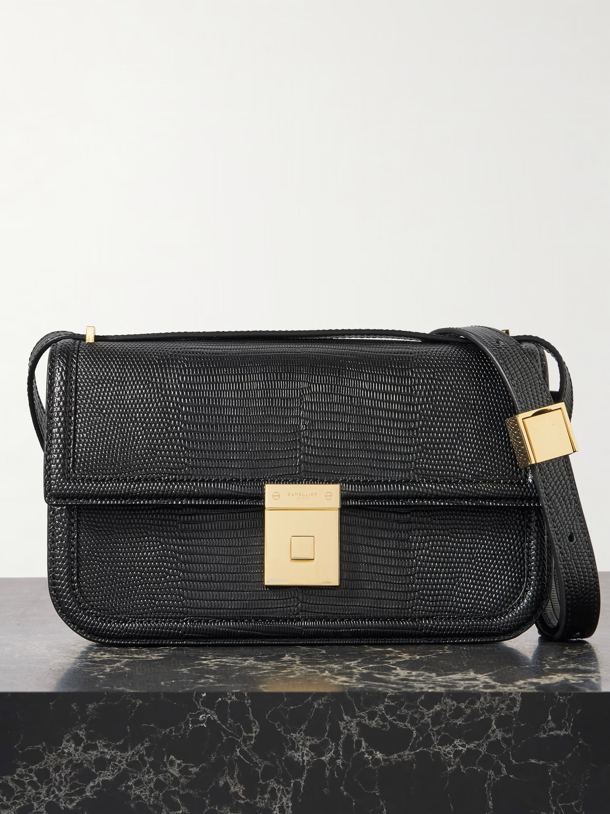 DeMellier - Paris Lizard-effect Leather Shoulder Bag - Black | NET-A-PORTER (US)