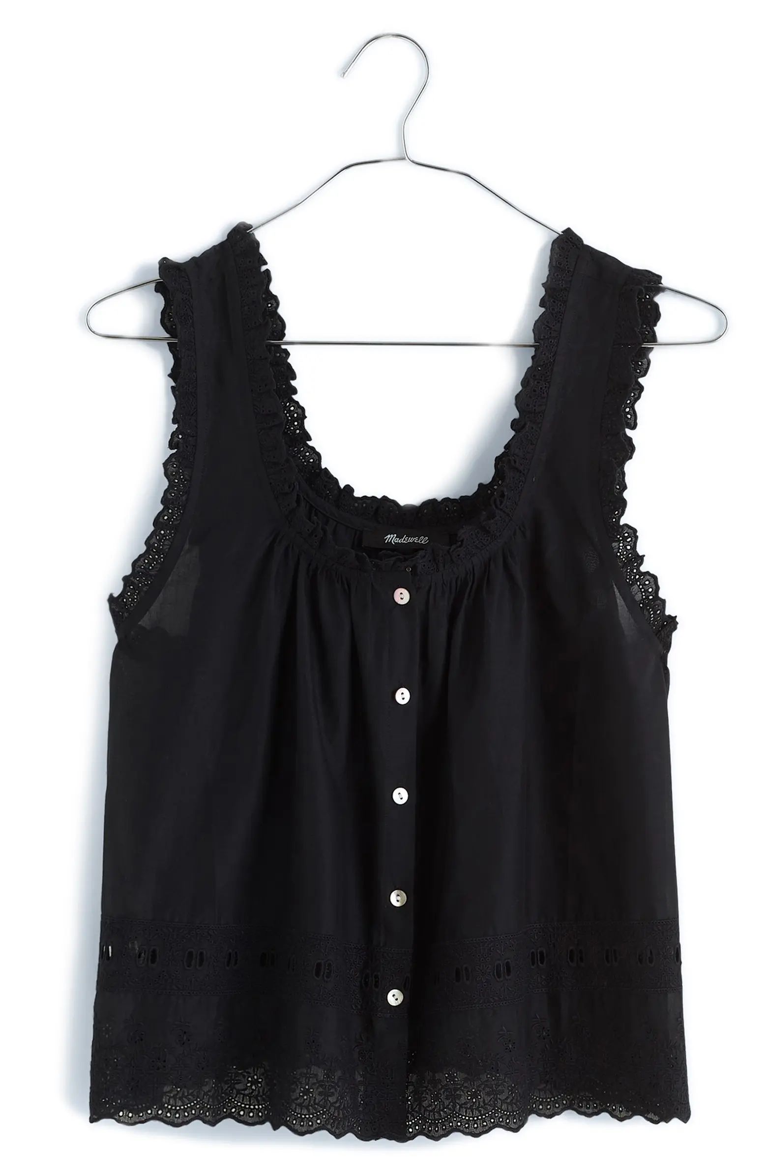 Madewell Embroidered Ruffle Trim Sleeveless Top | Nordstrom | Nordstrom