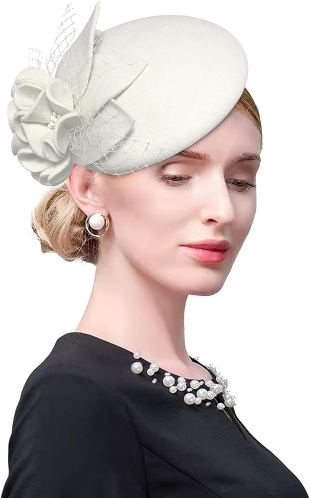 Wool Fascinator Pillbox Hat Winter British Wool Felt Hat for Women Wedding Church Hat Flower Fedo... | Amazon (US)