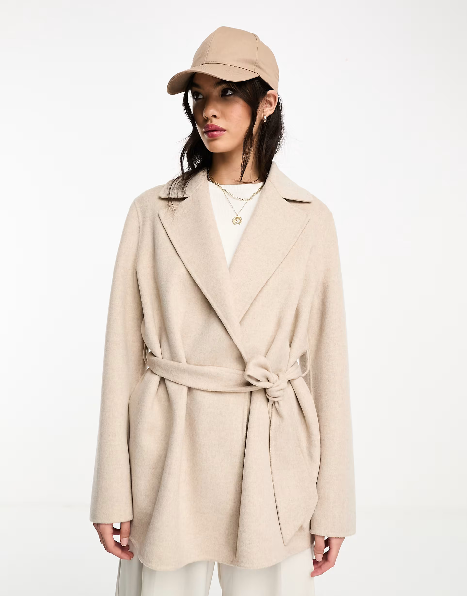 & Other Stories wool blend short belted coat in beige | ASOS (Global)