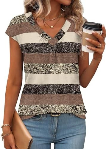 WIHOLL Tank Tops for Women Summer Shirts V Neck T-Shirts Beach Vacation Clothe Boho Sleeveless Ba... | Amazon (US)