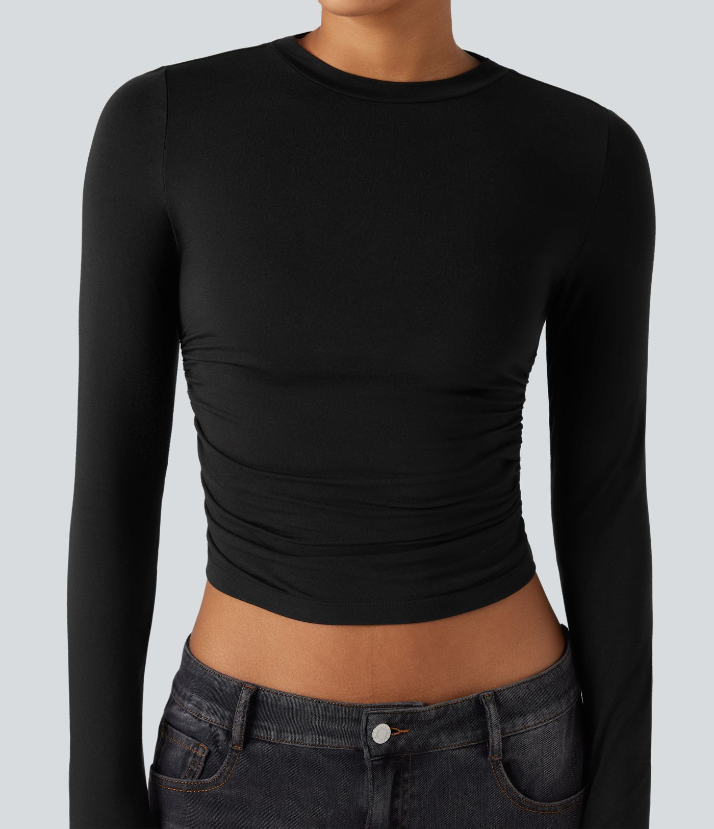 Women’s Round Neck Long Sleeve Ruched Casual Top - Halara | HALARA