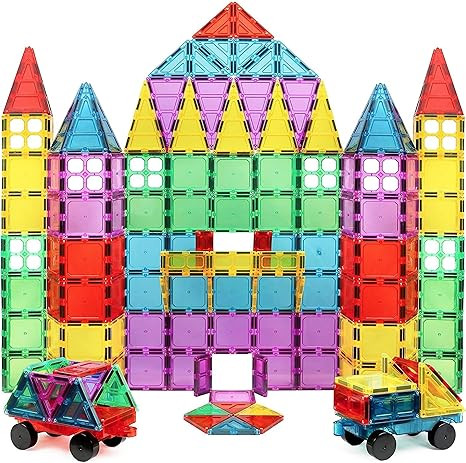 100-Piece Extra Strong Magnetic Tiles Set - Magnets for Kids, 3D Tile Assorted Shapes & Colors, S... | Amazon (US)