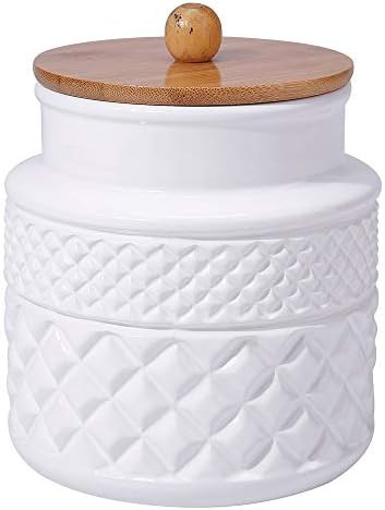 Ceramic Food Storage Jar with Airtight Seal Wooden Lid - Modern Design White Ceramic Kitchen Cani... | Amazon (US)