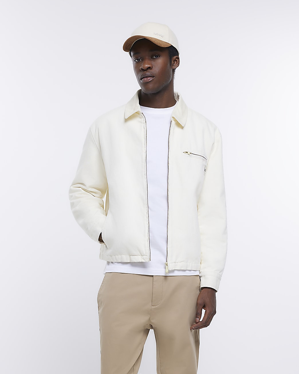 Ecru regular fit canvas jacket | River Island (UK & IE)