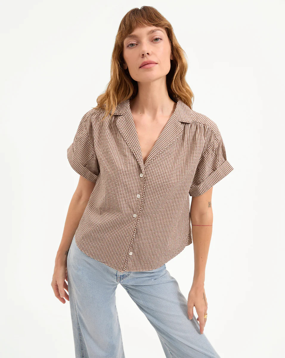 Ilene Gingham Button-Down Shirt | Veronica Beard