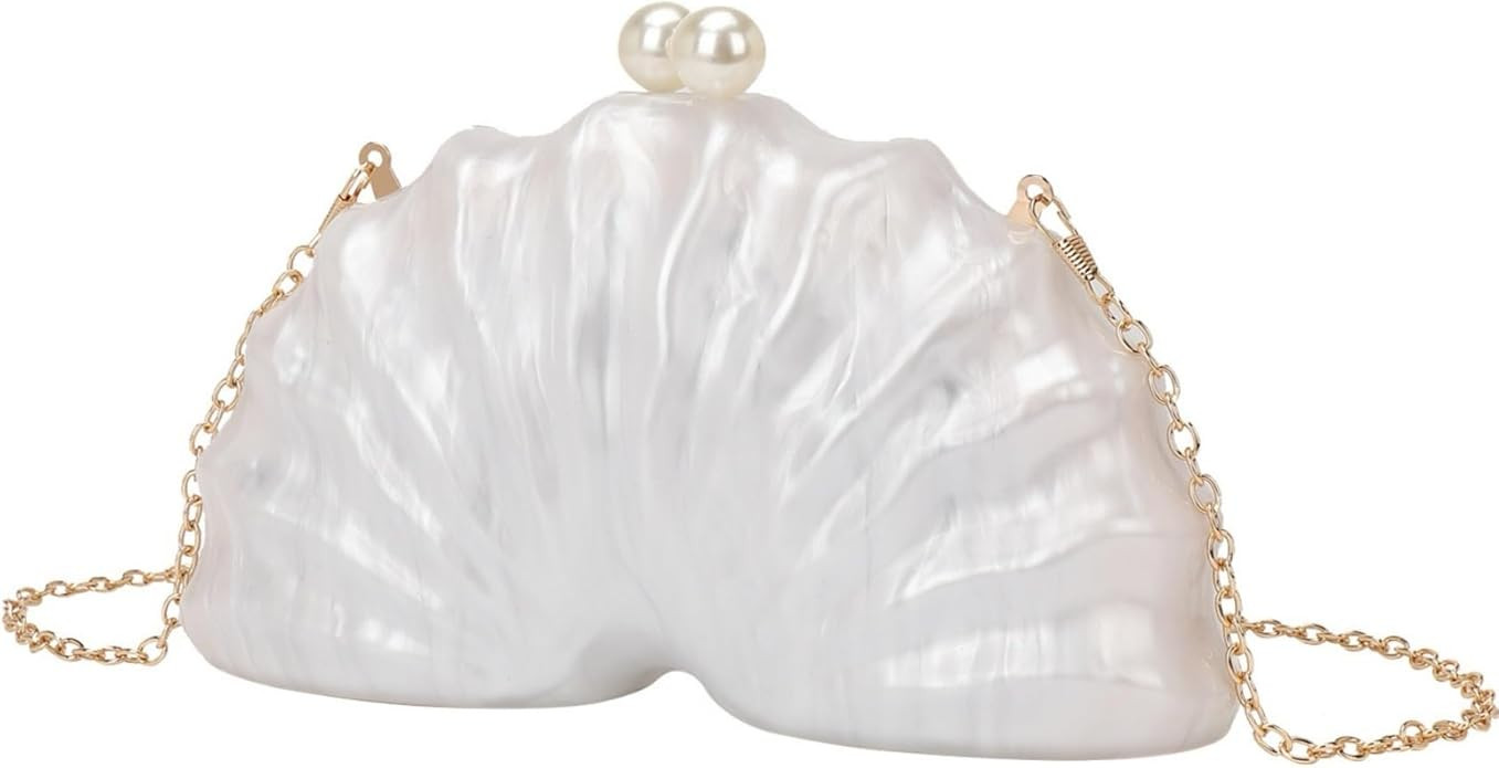 IAMUHI Lovely Shell Handbag Purse Beaded Evening Bag Chain Cross-body Clutch Purse | Amazon (US)