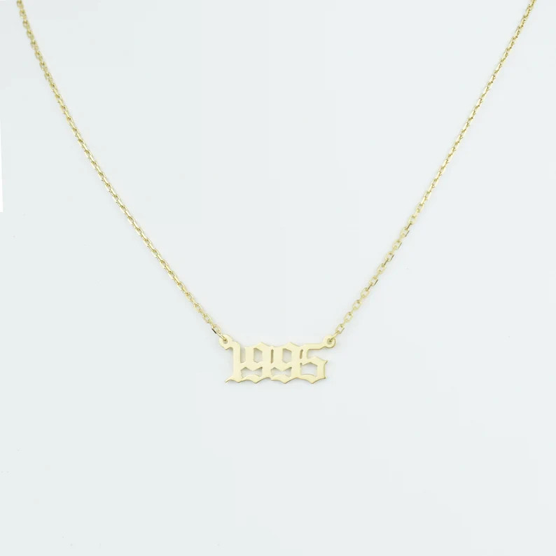 Birth Year Necklace, Year Necklace Gold, Old English Letter Number Necklace, Name Necklace, Gift ... | Etsy (US)