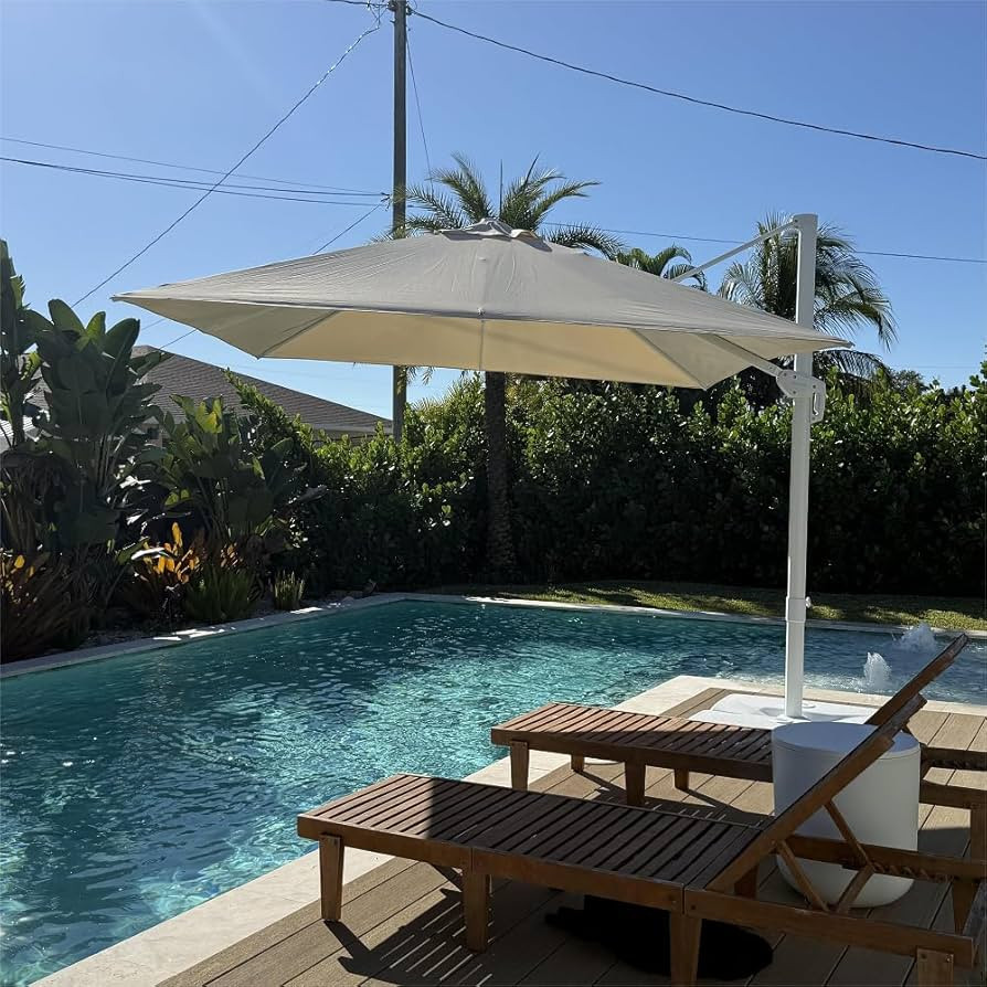 PURPLE LEAF 10 FT White Cantilever Umbrella With Base, Patio Umbrella Outdoor Offset Aluminum Umb... | Amazon (US)