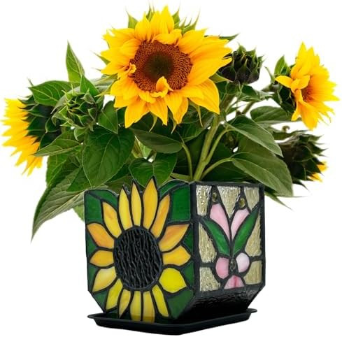 Stained Glass Sunflower Garden Planters,Indoor Plant Pots with Drainage,Unique Plant Pots for Dri... | Amazon (US)