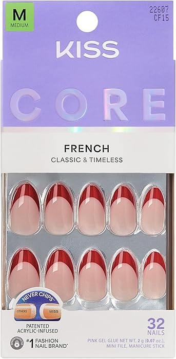 KISS CORE, Press On Nails, Nail glue included, 'Optimistic', Red, Medium Size, Almond Shape, Incl... | Amazon (US)