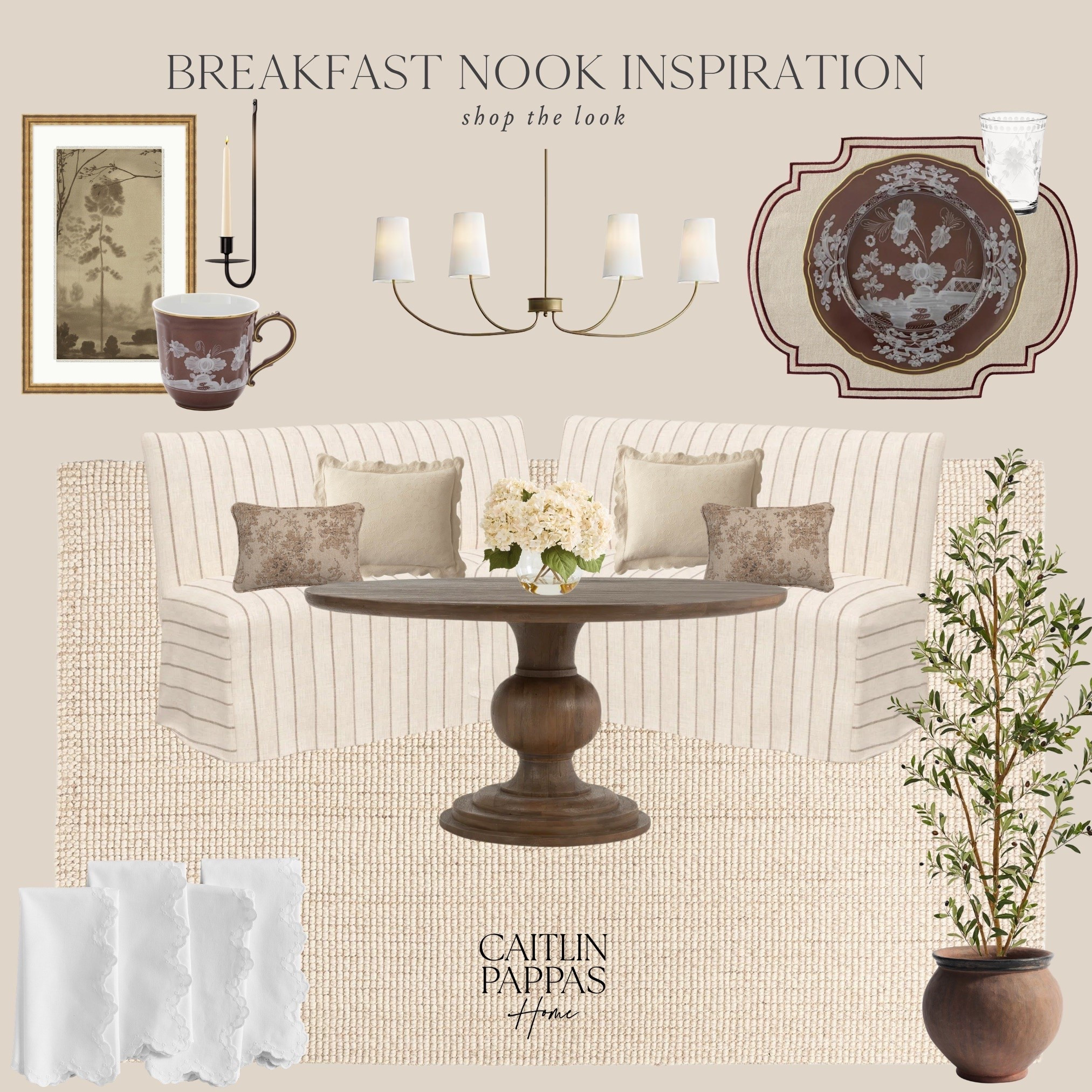 Breakfast nook inspiration 🤍🙌🏻  I love this timeless, antique style dining room. The benches, pretty neutral decor finds, and olive tree are all so pretty! 😍

#LTKHome