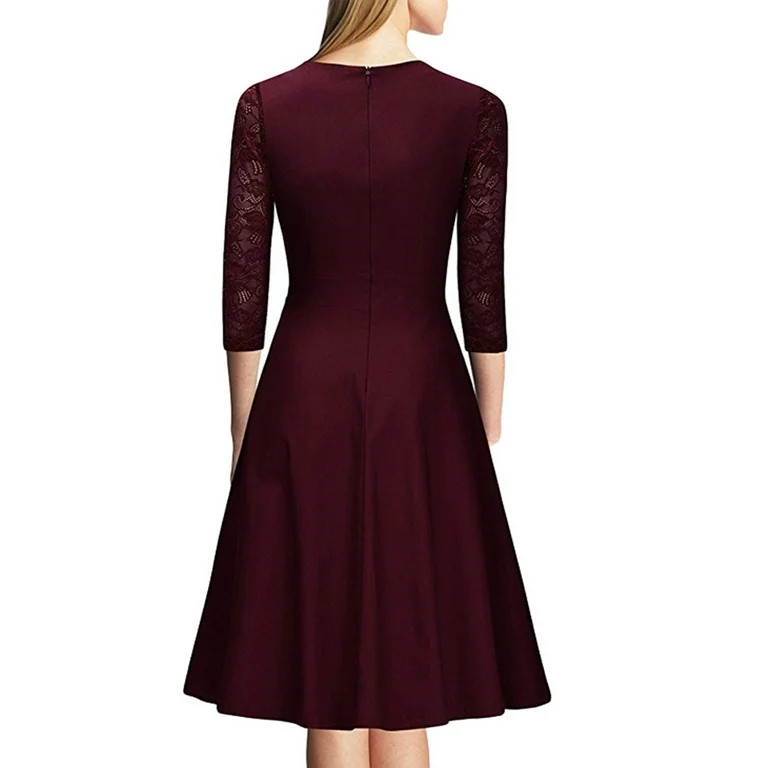 Meichang Wedding Guest Dresses for Women 3/4 Sleeve Lace Patchwork Formal Dresses Solid Knee-Leng... | Walmart (US)