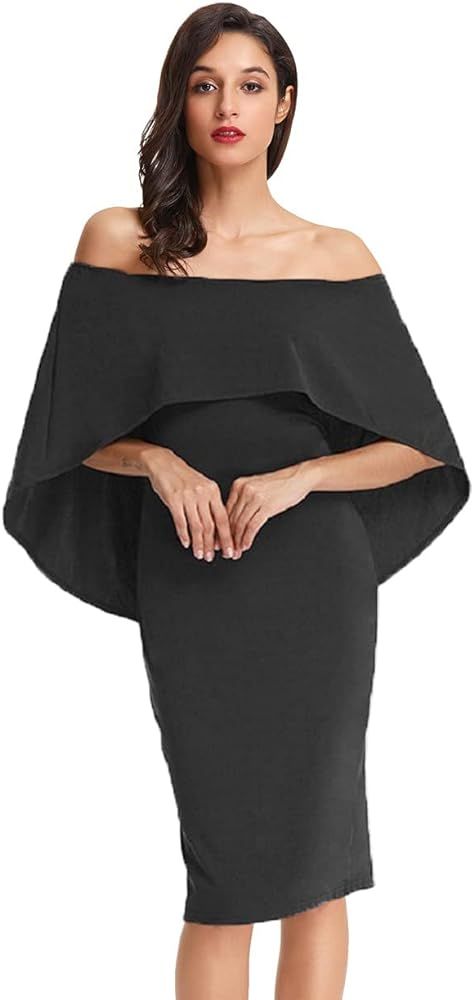 GRACE KARIN Women's Off Shoulder Batwing Cape Slim Midi Dress | Amazon (US)