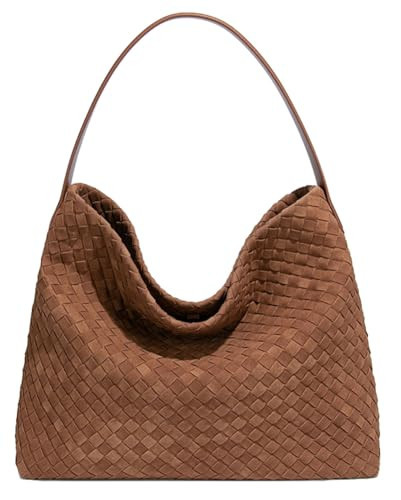 Woven Bags Women Slouchy Woven Suede Tote Bag Trendy Suede Hobo Purse Vintage Satchels Handbag for Work Travel | Amazon (US)