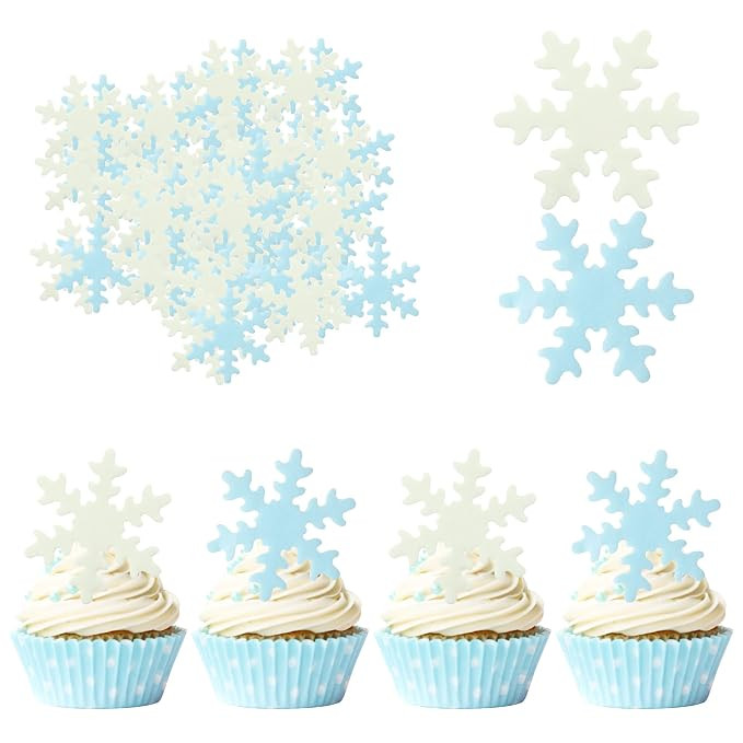 Gyufise 50Pcs Blue White Edible Cupcake Toppers Snowflakes Cake Toppers Snowflakes Cake Decoratio... | Amazon (US)