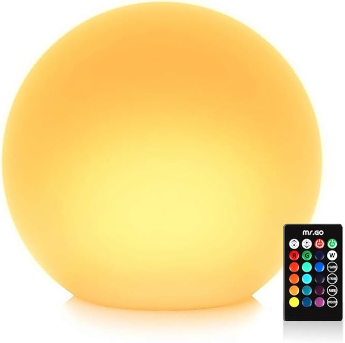 Mr.Go 14-inch LED Ball Light, Cordless Rechargeable Globe Lamp w/Remote, 16 RGB Color Changing Di... | Amazon (US)