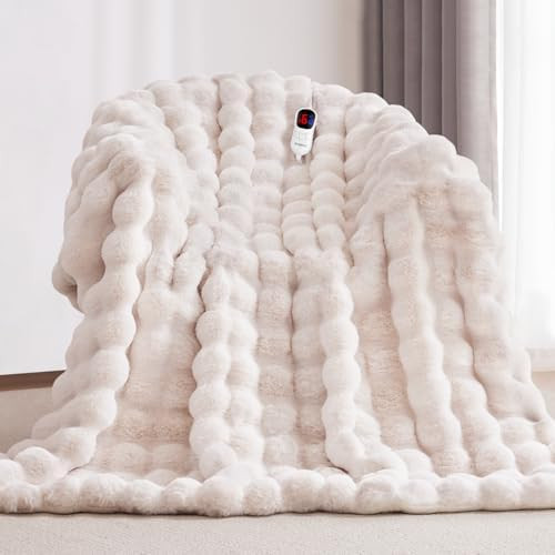 Heated Blanket Throw with 1/2/4/6/8 Hours Auto-Off 10 Heat Level, 50'' * 60'' Cozy Faux Rabbit Fu... | Amazon (US)