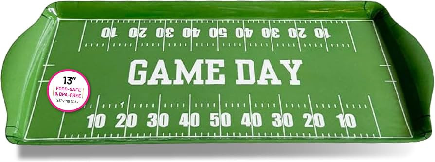 Green Game Day Melamine Serving Tray with Handles Reusable Sports Platter | Amazon (US)