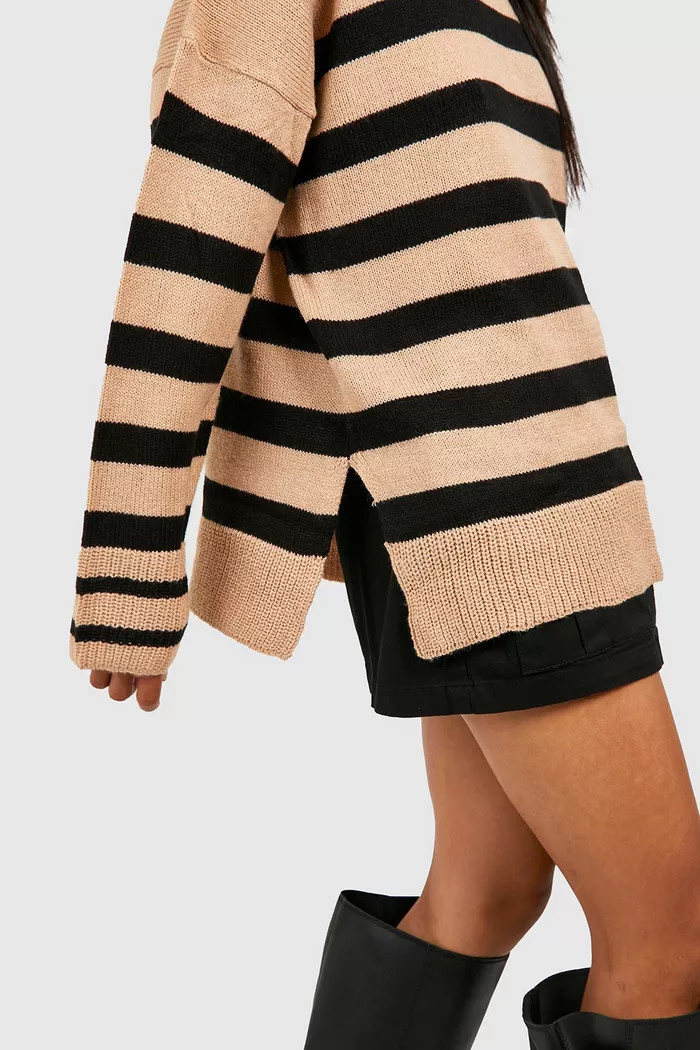 Stripe Roll Neck Side Split Jumper | Boohoo.com (UK & IE)