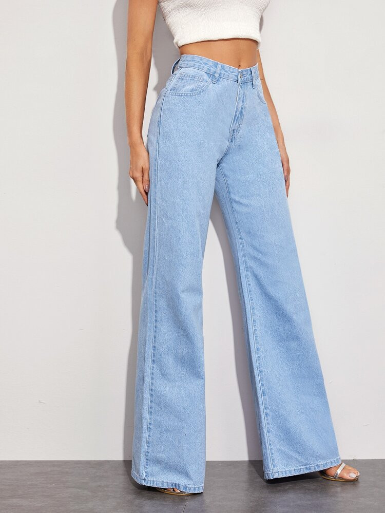 Azul Botão Simples Vintage Jeans | SHEIN