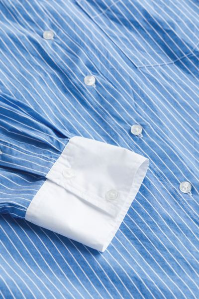 Oversized poplin shirt - Blue/Striped - Ladies | H&M GB | H&M (UK, MY, IN, SG, PH, TW, HK)
