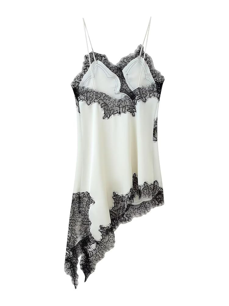 efvandoloe Women's Lace Paneled Camisole Dress Asymmetrical Hem Sleeveless Backless Mini Dresses ... | Amazon (US)