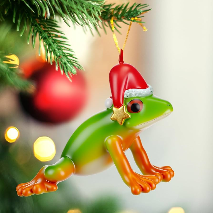 Frog Christmas Tree Ornaments, Red Eyed Tree Frog Hanging Craft, Resin Animal Miniature Figurine ... | Amazon (US)