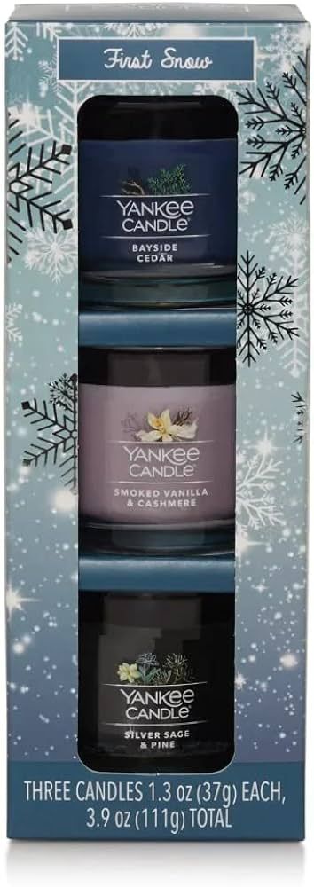 Yankee Candle First Snow 3 Pack Mini Glass Jar Candle 1.3oz Each Featuring Bayside Cedar, Smoked ... | Amazon (US)