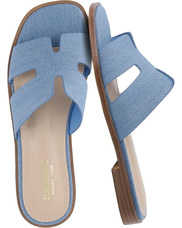 CUSHIONAIRE Voyage Cutout Strap Slides for Women, Slip On Summer Flats, Trendy Footwear, Comforta... | Amazon (US)