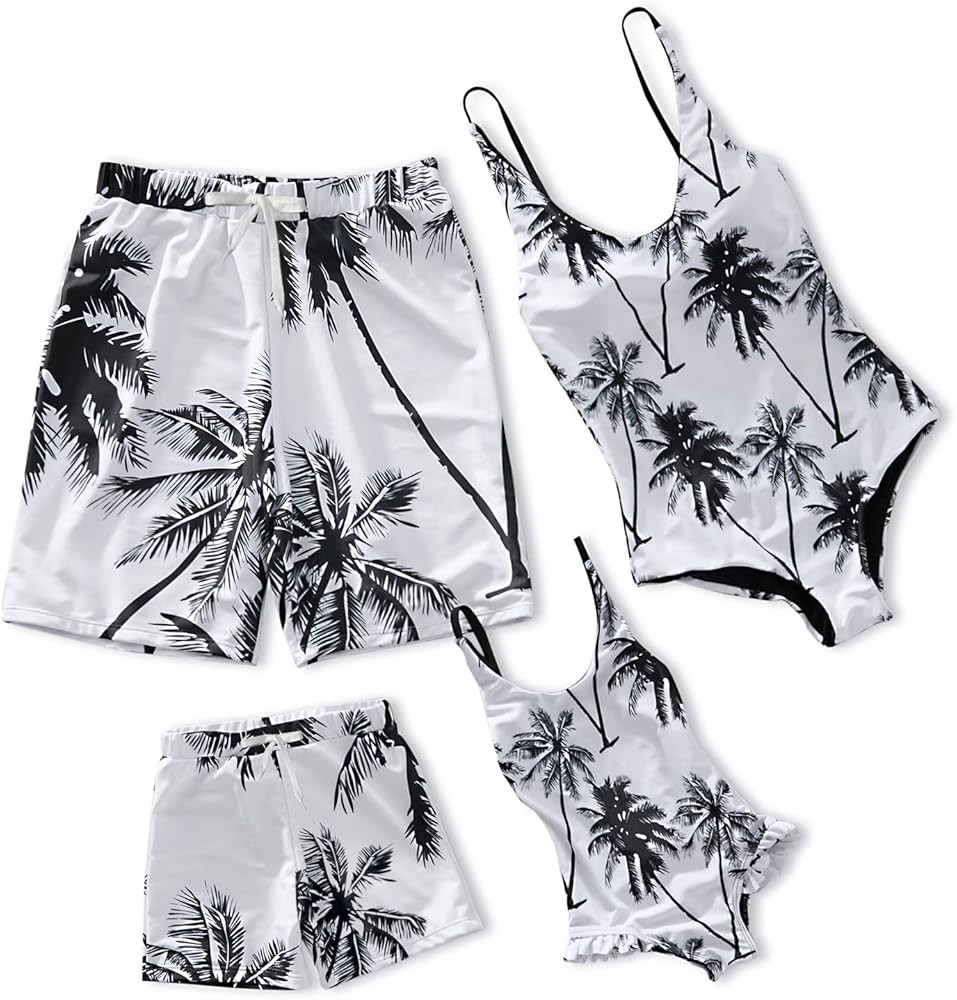 IFFEI Mommy and Me Family Matching Swimsuit One Piece Beach Wear Summer Leaves Sporty Monokini Ba... | Amazon (US)