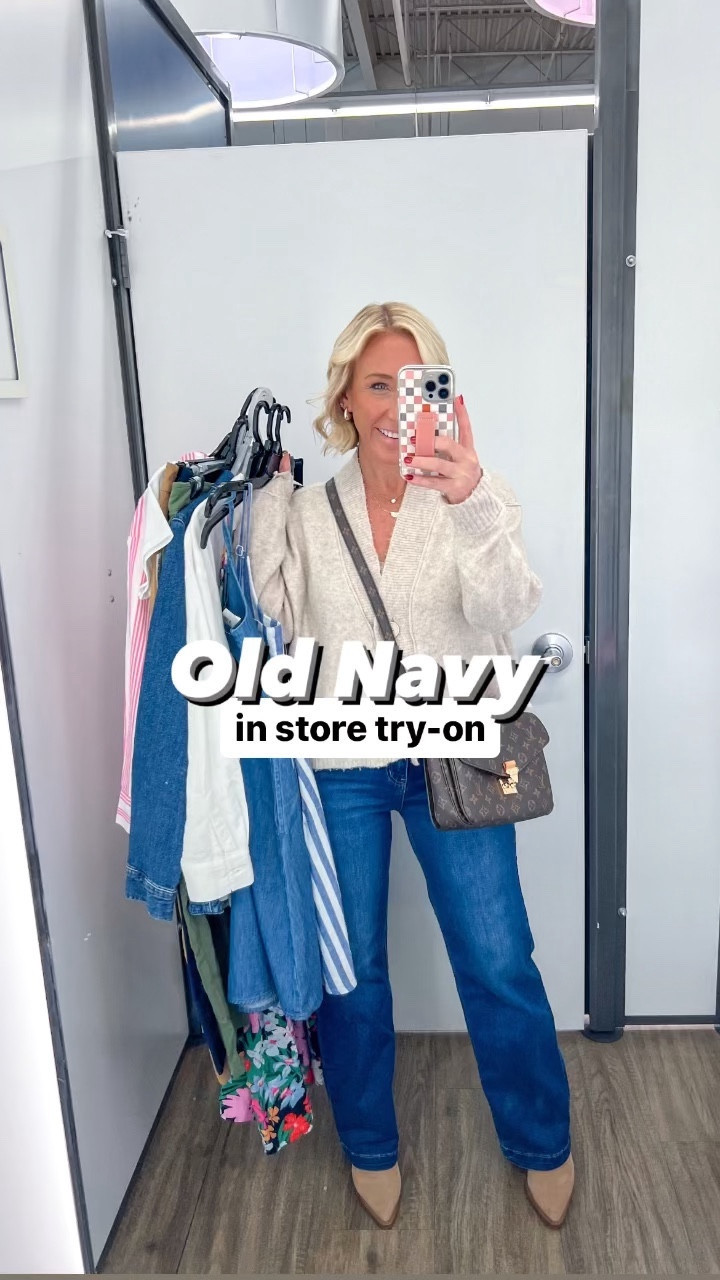 Old Navy new spring finds (and all on sale!):
1. Floral midi dress - size small.
2. Pink sweater - size medium (current $19). Would need to add belt to keep it tucked.
3. Striped dress - size small.
4. “Denim” dress - size small. 
5. Short sleeve tee - size medium. Cropped fit.
6. Denim belted jacket - size small (I felt like it ran big).
7. Wide leg pants - size small. Elastic pull on waist 👏🏻.
8. White button down - size XS (definitely run’s oversized!!)
9. Wide leg jeans - size 4 (I couldn’t find this exact pair online, but I linked a similar Old Navy pair).
10. Striped button down - size XS (also runs oversized, but I didn’t feel like it was as big as the white one).
11. Wide leg pixie pants - size small.
Pull-on elastic waistband & has pockets. 

#LTKVideo #LTKsalealert #LTKfindsunder50