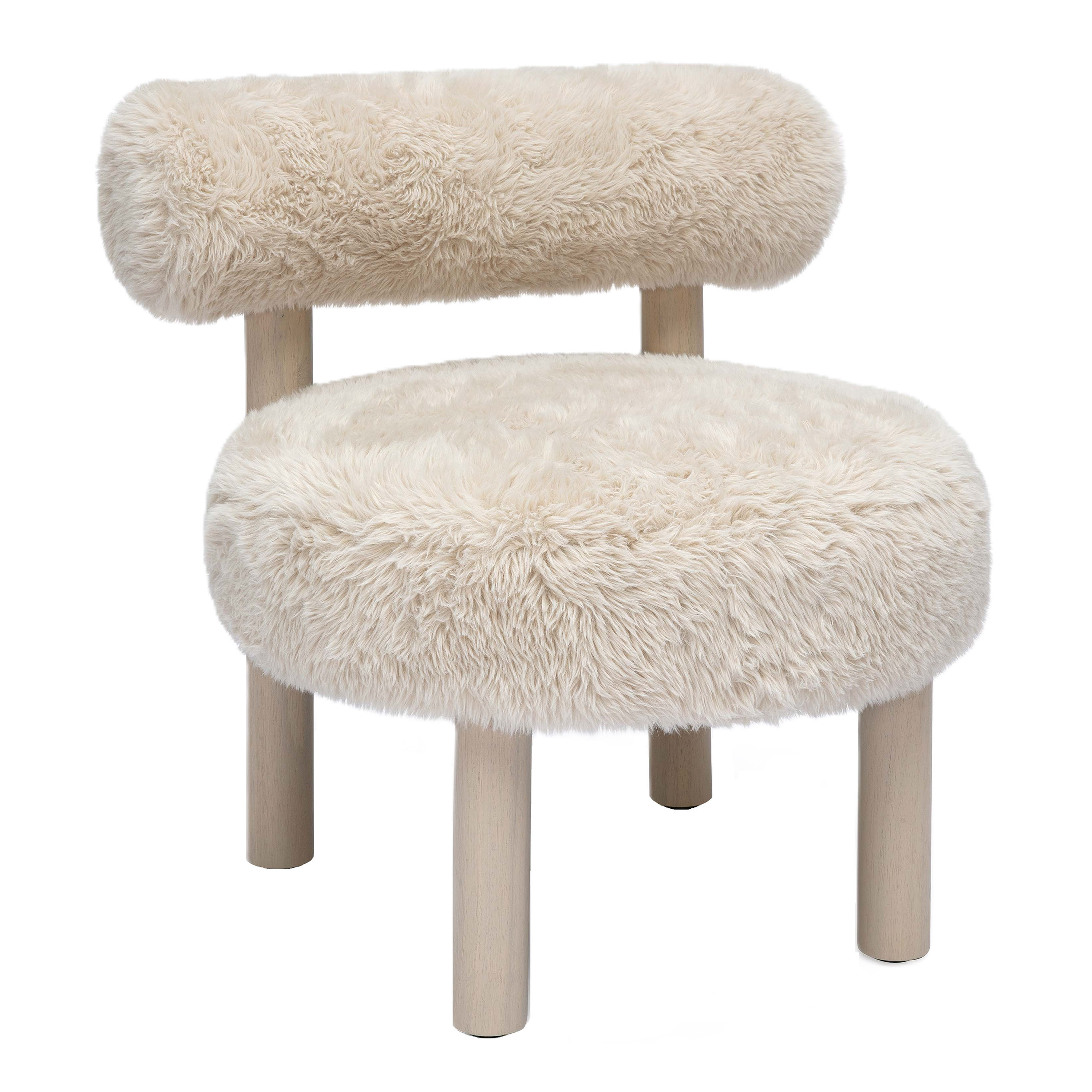 Raglan Faux Shearling and Wood Upholstered Chair | World Market