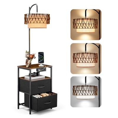 Floor Lamp End Table with USB Charging Station, Nightstand Side Table with Drawers, LED for Bedroom Living Room | Target