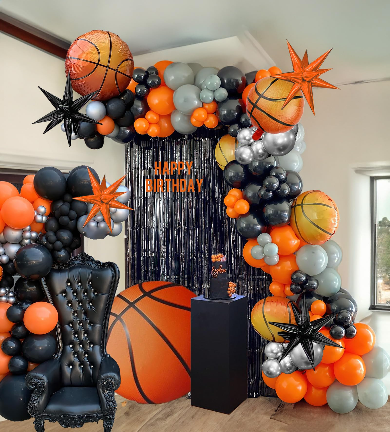 Basketball Balloon Garland Arch Kit, 136pcs Orange Gray Black White and Silver with Foil Star Bal... | Amazon (US)