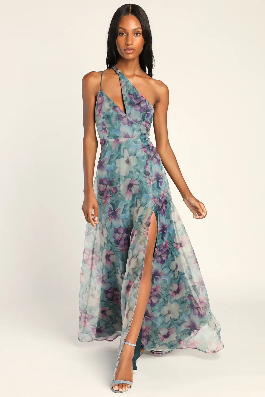 Garden of Glamour Green Floral One-Shoulder Maxi Dress | Lulus (US)