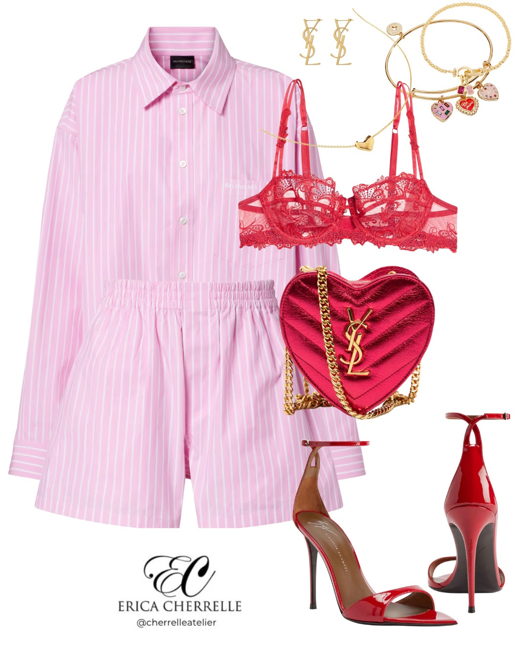 Soft pink, bold red, and a little lace—because Valentine’s Day should feel confident, flirty, and unforgettable 💕✨
A tailored stripe set layered with lingerie details, finished with heart-shaped drama and sky-high heels. Whether it’s date night or self-love season, this look is doing all the talking.

💌 Styled with intention.
❤️ Worn with confidence.

#VDayEdit #vdayoutfit #DateNightLook #LuxuryStyling #ericacherrelle

#LTKdayinmylife #LTKootd #LTKValentine