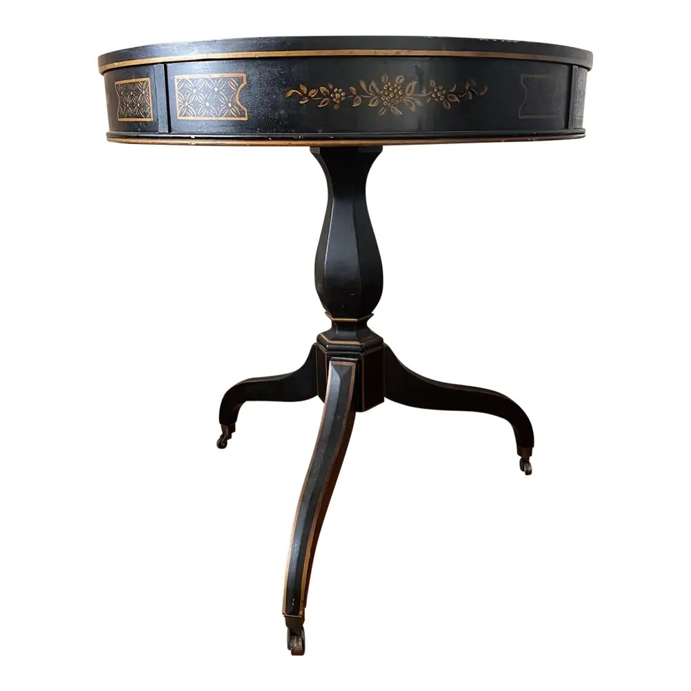 Mid 20th Century Vintage Accent Round Drum Top Table on Caster Wheels | Chairish