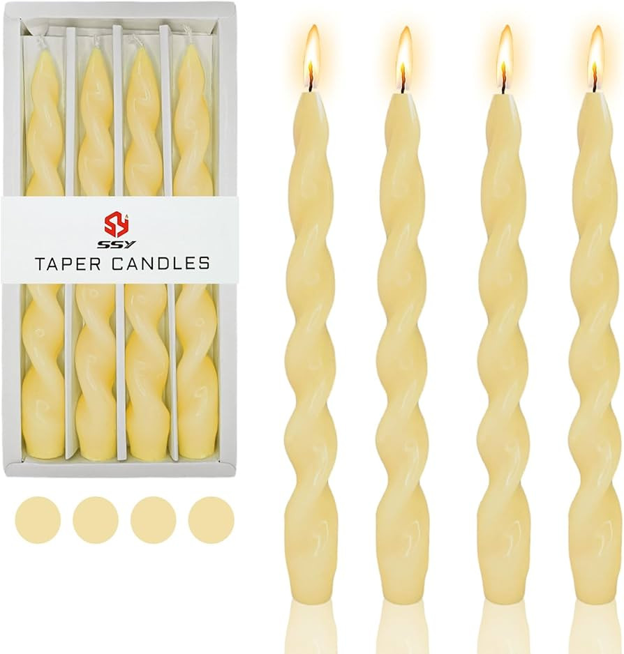 Beeswax Candlesticks Spiral Taper Candles,Gedengni 10inches Yellow Candle Stick Long Tapered Cand... | Amazon (US)