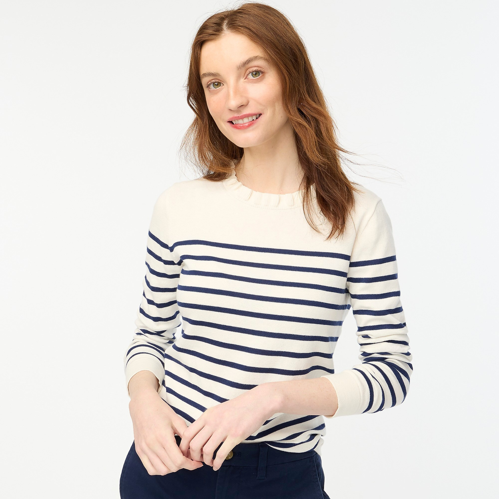 Striped ruffleneck sweater | J.Crew Factory