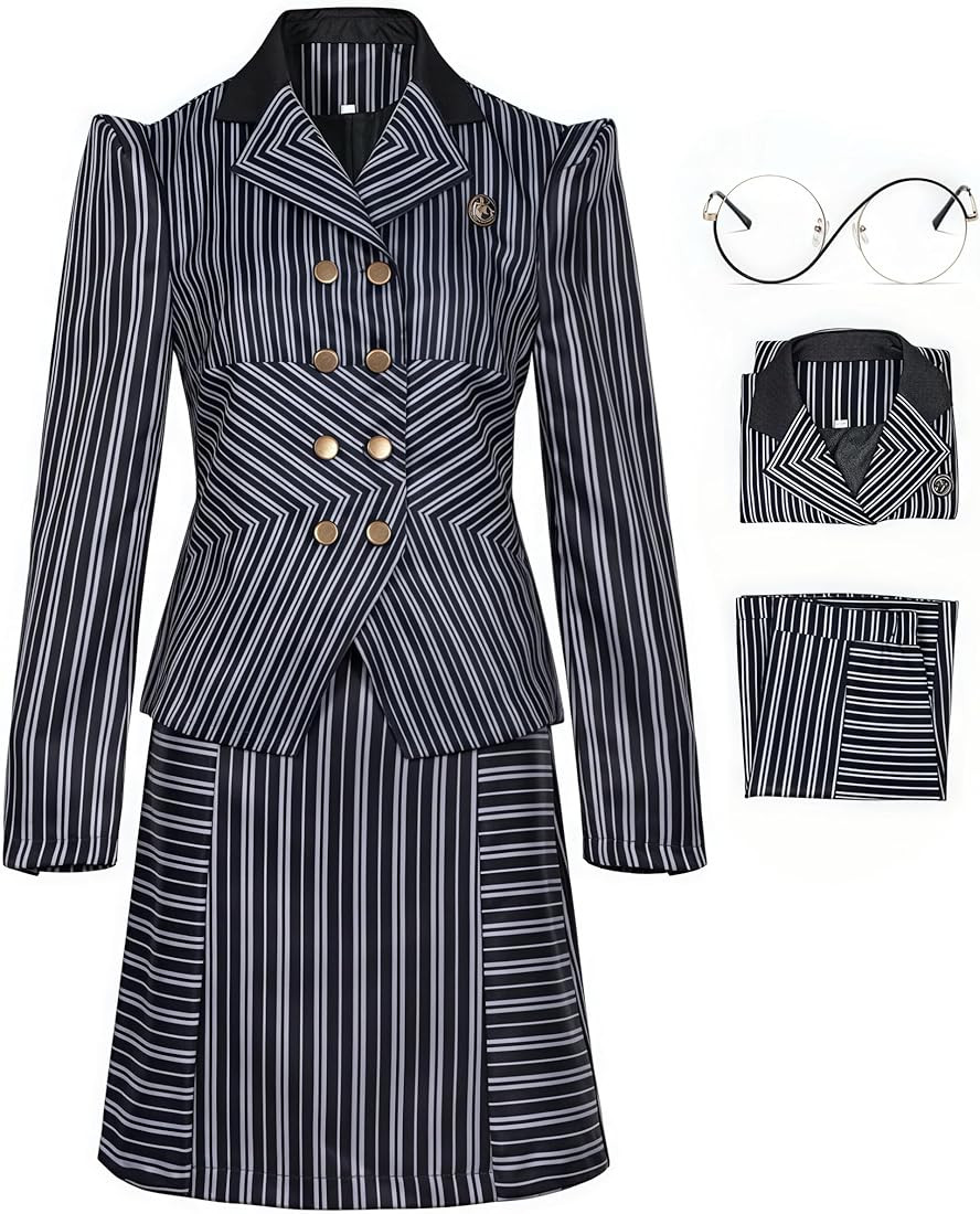 Elphaba Costume Womens Striped Suit Dress Elphaba Uniform Outfit with Glasses and Wig for Hallowe... | Amazon (US)